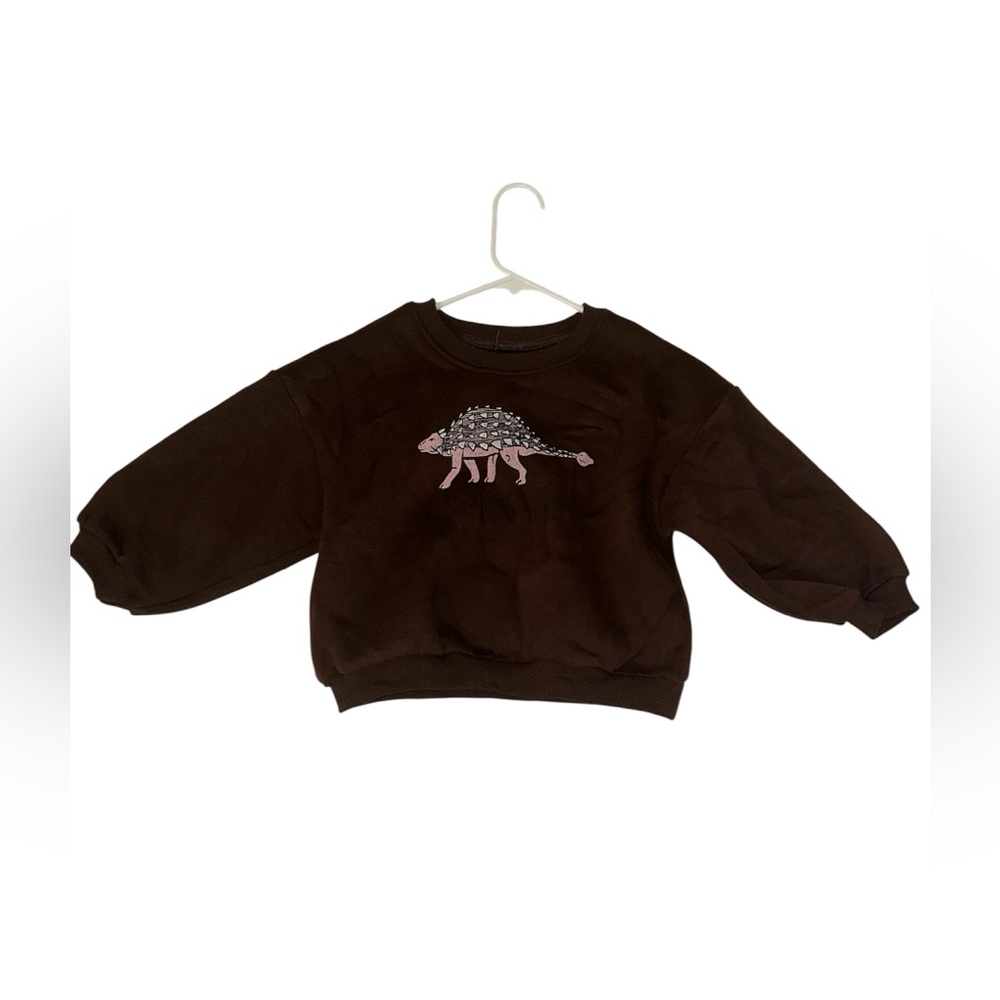 Pink and Brown Dinosaur Hoodie with Elastic Cuffs